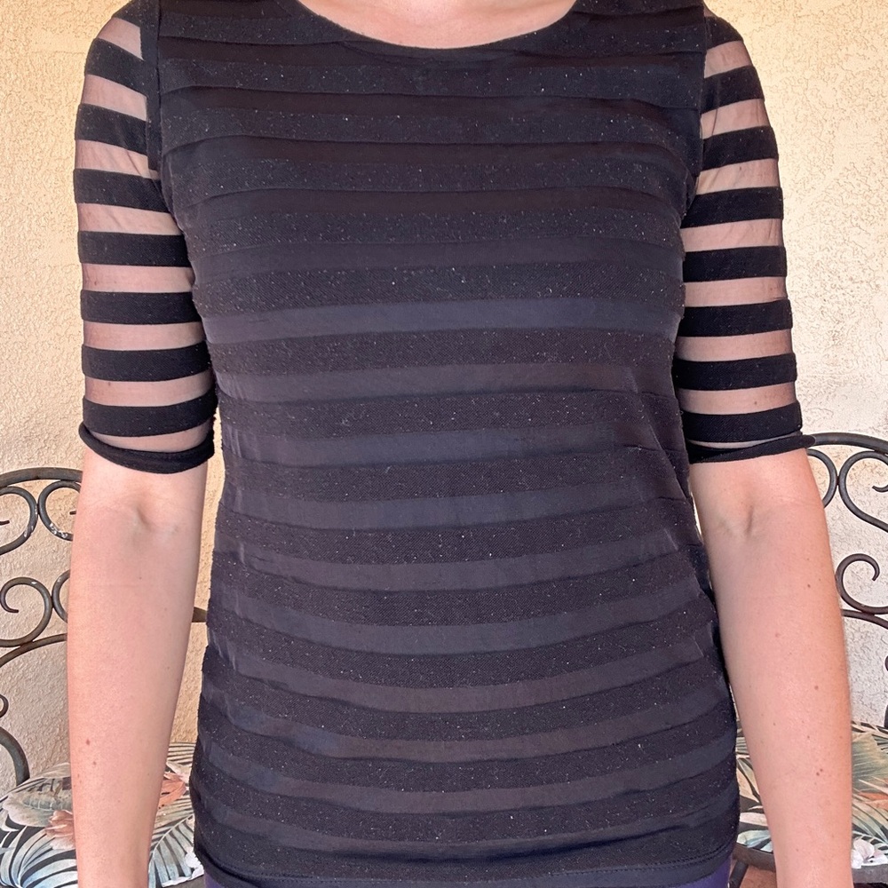 Black Sheer Stripe Short Sleeve Top